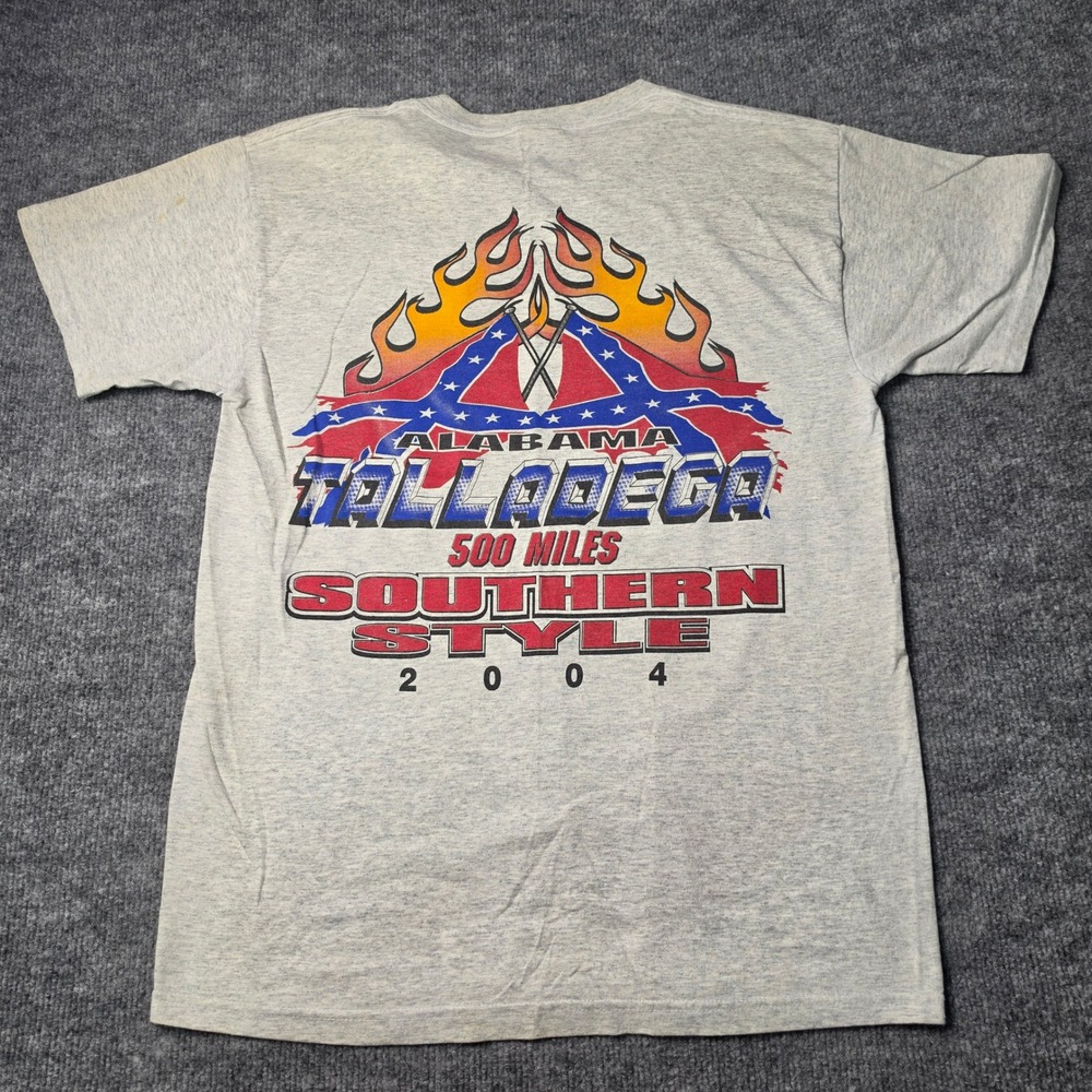 Vintage 2004 Talladega Alabama 500 Miles Racing T Shirt Mens Medium Grey Flames